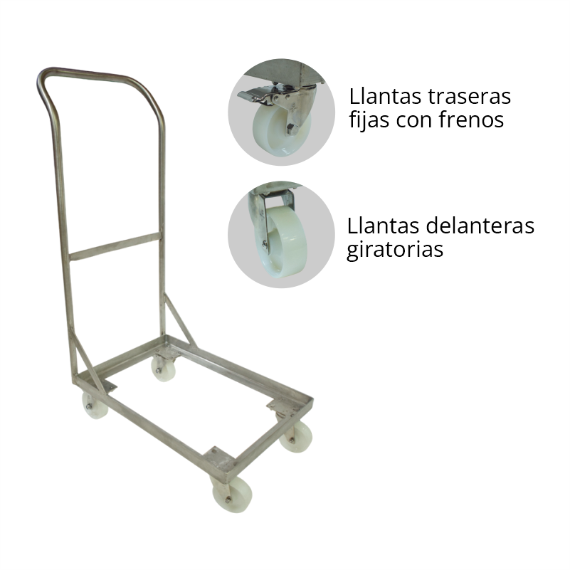 Carro porta canastilla con manubrio en acero inoxidable